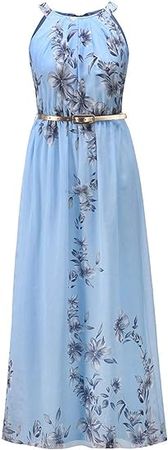 ebossy Women's Halter Neck Floral Print Chiffon Wedding Party Bridesmaid Long Maxi Dress with Belt at Amazon Women’s Clothing store