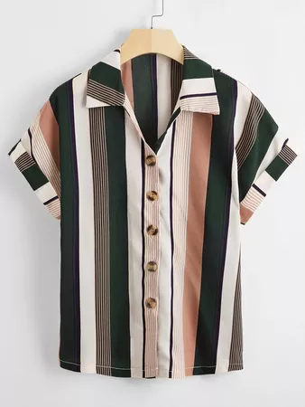 Colorful Stripe Button Up Shirt | SHEIN USA