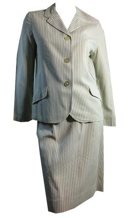 Seersucker Sage Green and White Striped Suit circa 1960s – Dorothea's Closet Vintage