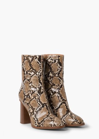 Snake-effect ankle boots