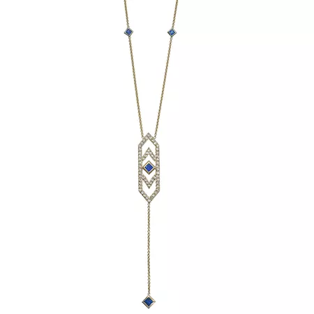 Gianna Y Necklace with Diamonds and Blue Sapphires in 14k Yellow Gold by GiGi Ferranti