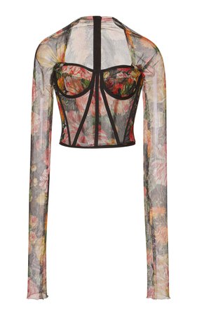 Cropped Floral-Print Tulle Bustier Top by Dolce & Gabbana | Moda Operandi