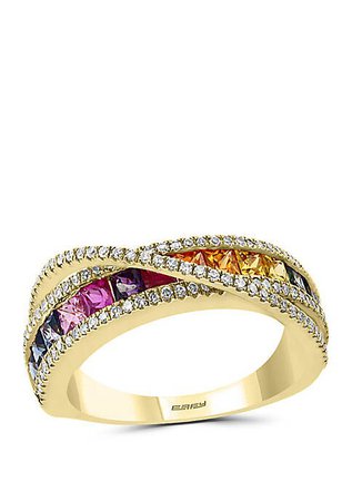 Effy® 1/3 ct. t.w. Diamond and 1.33 ct. t.w. Multi Sapphire Ring in 14k Yellow Gold