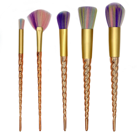 5 Piece Gold Twisted Unicorn Makeup Brush Set – My Make Up Brush Set