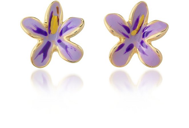 AZ Collection Garden Line - Purple Enamel Flower Earrings at FORZIERI