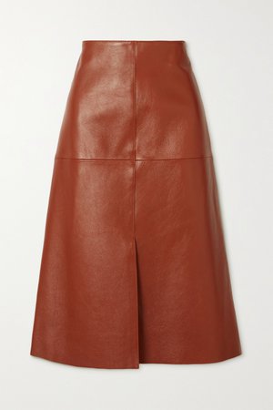 Brown Sidena leather midi skirt | Joseph | NET-A-PORTER