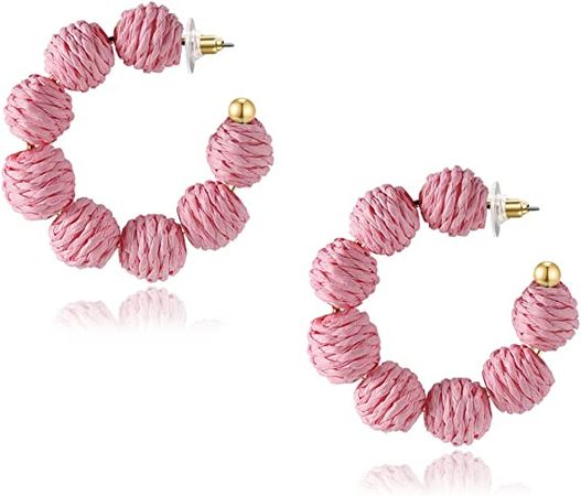 Amazon.com: Rattan Earrings Summer Boho Raffia Ball Hoop Dangle Earrings for Women Girls Lightweight Straw Wicker Statement Earrings Bohemian Beach Earrings Jewelry Gifts (Pink): Clothing, Shoes & Jewelry