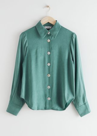 Button Up Lyocell Blend Blouse - Green - Blouses - & Other Stories