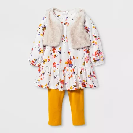 Baby Girls' 3pc Vest, Challis and Bottoms Set - Cat & Jack Almond Cream/Floral : Target