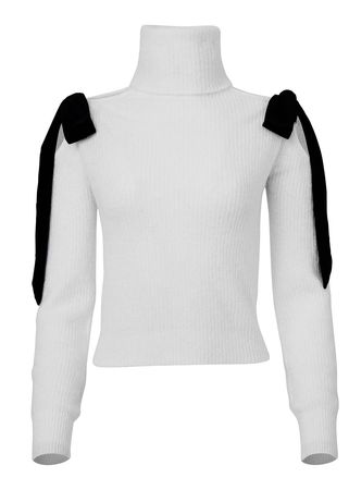 COLD SHOULDER BOW SWEATER in Off White | VENUS