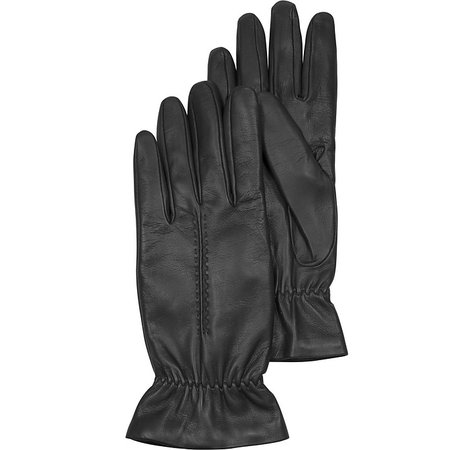 Forzieri Black Leather Women's Gloves w/Wool Lining S | 6 1/2" | 16,5 cm at FORZIERI