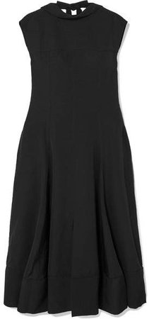 Pleated Satin Midi Dress - Black