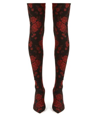 DOLCE & GABBANA Rose-jacquard over-the-knee boots