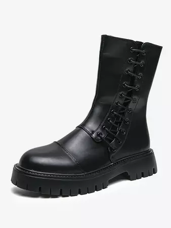 Men's Retro British Style Lace-up Side Zip Chunky Heel Combat Boots In BLACK | ZAFUL 2023