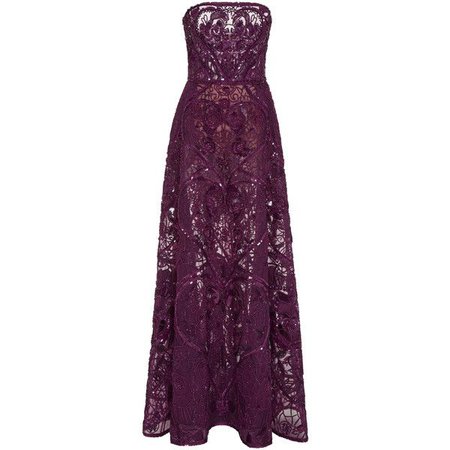 Purple Strapless Lace Gown