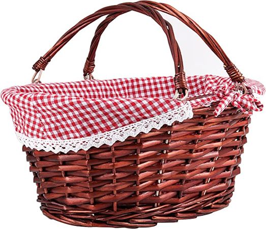 Amazon.com: ZEONHEI Brown Oval Wicker Woven Basket, Attractive Willow Woven Gift Basket, Cheap Fruit Picnic Easter Candy Wedding Party Decoration Serving Basket with Folding Handles Elegant Linen Cloth Lining : Patio, Lawn & Garden