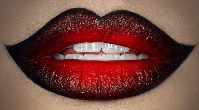 black lined red lip