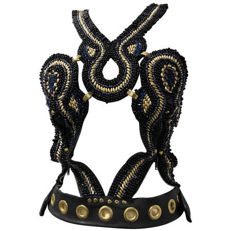 AfroPunk Black Leather and Beaded Harness W/ Gold Studded Hardware and Buckles For Sale at 1stDibs