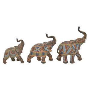 THREE HANDS 10.5 in. Resin Elephant Tabletop in Multi-Colored (Set of 3)-38690 - The Home Depot