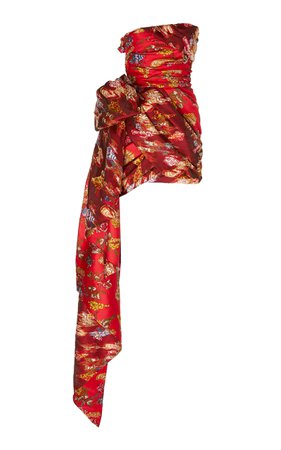 Tie-Detailed Floral-Jacquard Mini Dress by Oscar de la Renta | Moda Operandi