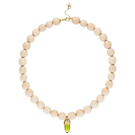 Wooden bead, 18k gold, Green Amethyst Necklace