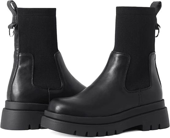 Amazon.com | Shoe'N Tale Women's Chelsea Ankle Boots Platform Elastic Lug Sole Non-Slip Round Toe Slip-on Sock Booties | Ankle & Bootie