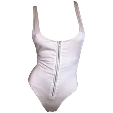 1996 Gianni Versace Ivory Crystal Zipper Swimsuit Bodysuit $5,200