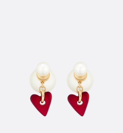 Dior Tribales Earrings Gold-Finish Metal and White Resin Pearls with Burgundy Glass - Fashion Jewelry - Women's Fashion | DIOR