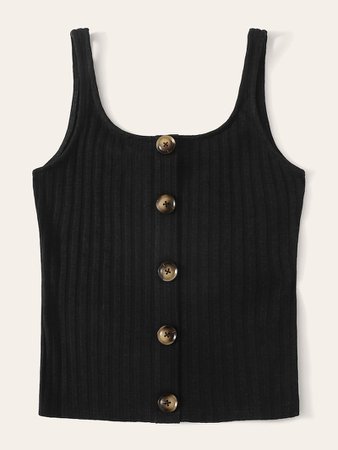 Button Front Rib-knit Top | ROMWE