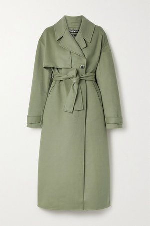Gray green Sabe belted wool-blend felt coat | Jacquemus | NET-A-PORTER