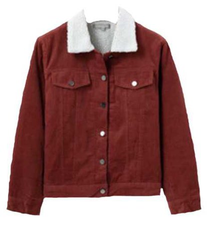 Burgundy Red Denim Fur Jacket