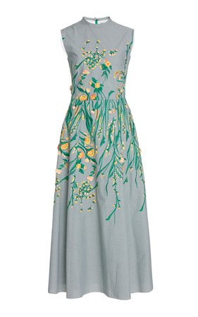 Embroidered Gingham Maxi Dress by Lela Rose | Moda Operandi