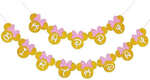Amazon.com: Minnie Mouse Pink And Gold Inspired Happy Birthday Banner, Minnie Birthday Party Decorations for Girls Birthday Themed Party Decoration : Toys & Games