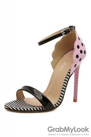 Polka Dots Polkadots Pink Black Stiletto High Heels Pump Women Sandals Shoes