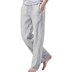iWoo Linen Pants for Men Beach Wedding Drawstring Linen Pants Yoga Waist Yellow XL at Amazon Men’s Clothing store