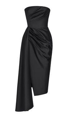 Rasario - Black Asymmetrical Silk Satin Gown