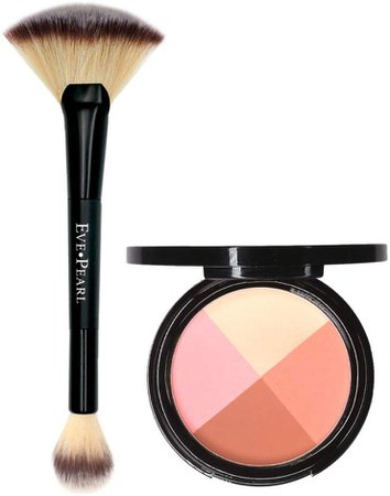 Amazon.com : EVE PEARL Ultimate Face Compact And 204 Dual Fan Highlighter Brush Blush Highlighter Contour Eyeshadow Set Makeup Palette Light to Medium- Timeless : Beauty