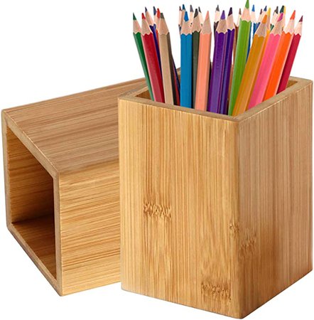 Amazon.com : Pen Cup Holder, 2 Pack Bamboo Wood Desk Pencil Holder Stand Multi Purpose Use Pencil Cup Pot Desk Accessories, Desktop Organizer Pencil Holder Ideal Gift for Office Home : Office Products
