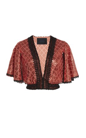 Cropped Lace-Trimmed Sequined Top by Costarellos | Moda Operandi