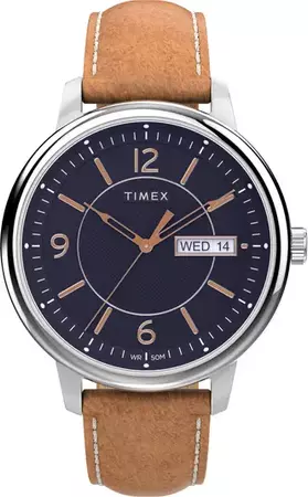 Timex® Chicago Leather Strap Watch, 45mm | Nordstrom