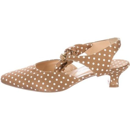 Pre-owned Delage Polka Dot Printed Satin Pumps ($95) ❤ liked on Polyvore featuring shoes, pumps, brown, pointy toe … | Satin pumps, Patterned pumps, Polka dot pumps