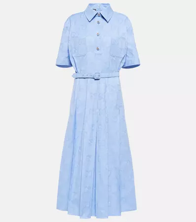 Jacquard Cotton Poplin Midi Dress in Blue - Gucci | Mytheresa
