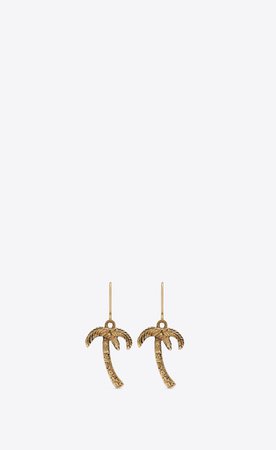 Saint Laurent ‎HAWAII Palm Tree Earrings In Old Gold Toned Brass ‎ | YSL.com