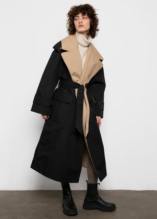 Ganni Two Tone Trench Coat in Black & Beige | 7 Cosy Winter Coat Trends To Welcome the New Year In Style | POPSUGAR Fashion UK Photo 13