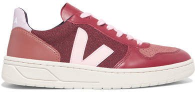 V-10 Leather, Suede And Tweed Sneakers - Burgundy