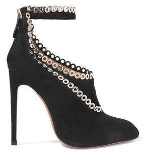 Eyelet-embellished Cutout Suede Ankle Boots