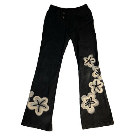 white flower design flare low rise pants