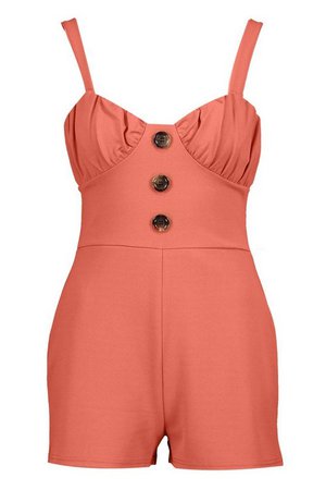 Button Cropped Playsuit | Boohoo rose