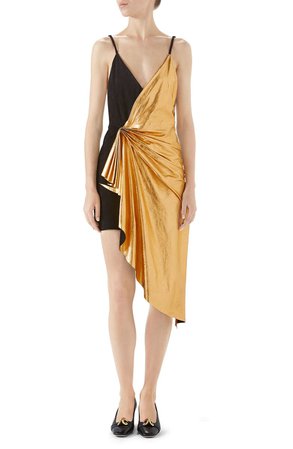 Gucci Asymmetrical Suede & Metallic Leather Dress | Nordstrom