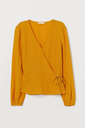 Blusa traçada tecido jacquard - Amarelo mostarda - SENHORA | H&M PT